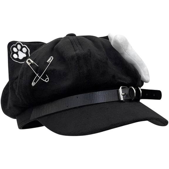 Byfri Puppy Ears Beret Hat Black Polyester 56-58cm Plush Bone Accent for Daily Winter Wear