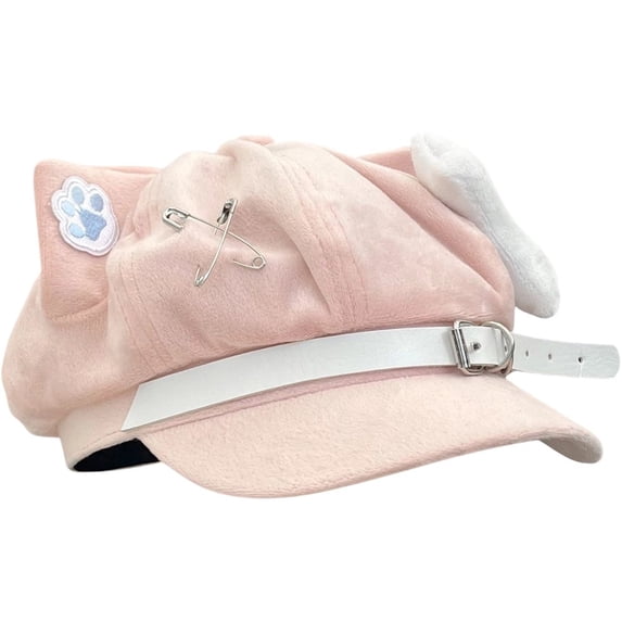 Byfri Puppy Ears Beret Hat Pink Polyester 56-58cm Plush Bone Accent for Daily Winter Wear