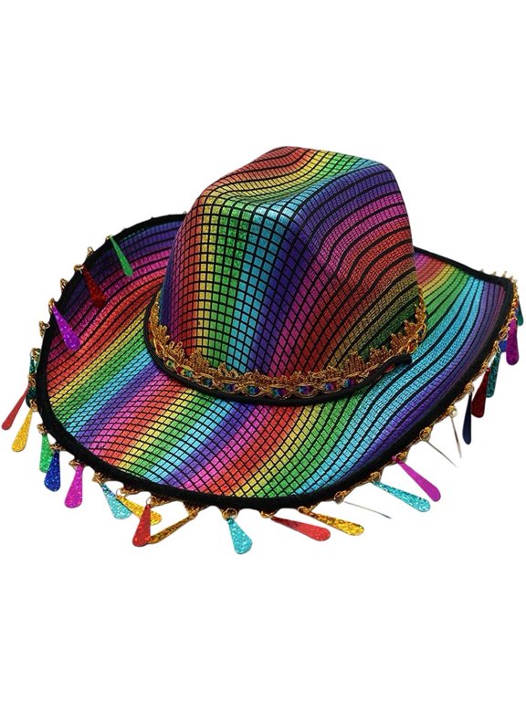 Rainbow Sequined Cowboy Hat Style3 56-58cm Sparkly Wide Brim Cap for Music Festivals Celebrations