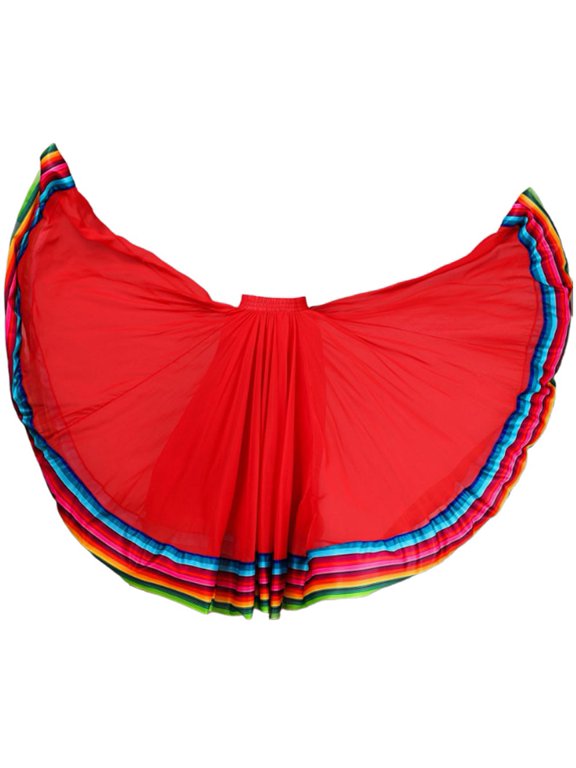 Red Flamenco Dance Skirt, Big Swing Long Mexican Folk Costume for Ballroom, 90cm