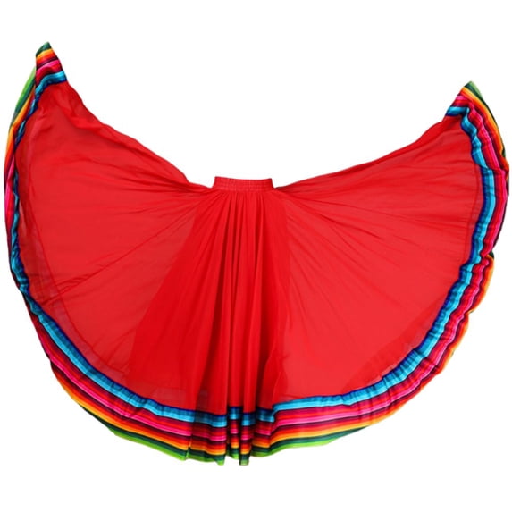 Byfri Red Flamenco Dance Skirt, Big Swing Long Mexican Folk Costume for Ballroom, 90cm
