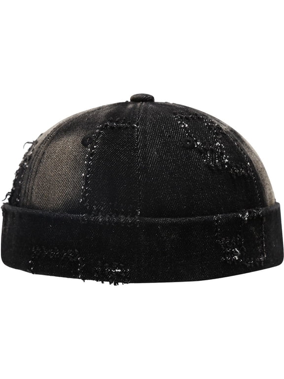Retro Rolled Brimless Denim Docker Hat Unisex Adjustable Skull Cap for Casual Daily Wear Black One Size