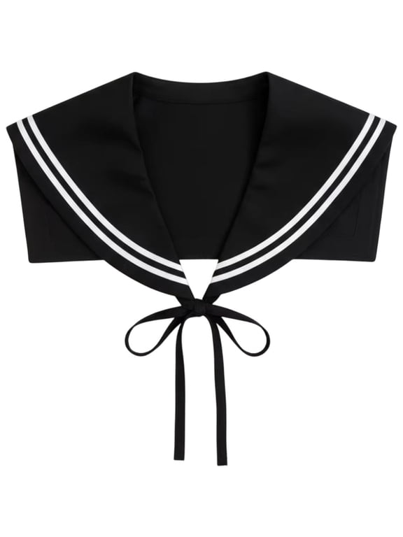 Sailor Collar Scarf Detachable Black Polyester 40cm Faux Neckwear for Women Sweater Dress
