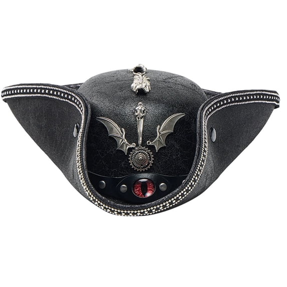 Byfri Skull Wings Tricorne Pirate Hat Punk Colonial Style Party Hat 56-58cm