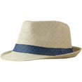 thumbnail image 1 of Byfri Straw Panama Jazz Hat Wide Brim Sun Fedora Hat for Beach Travel Beige + Blue 56-58cm, 1 of 7