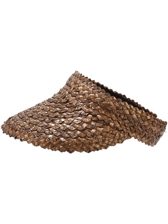 Straw Visor Hat Wide Brim Rollable Sun Hat for Beach Travel Brown One Size