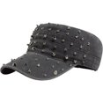 thumbnail image 1 of Byfri Studded Cadet Cap Gray Cotton Adjustable Flat Top Hat for Men Women Streetwear, 1 of 7