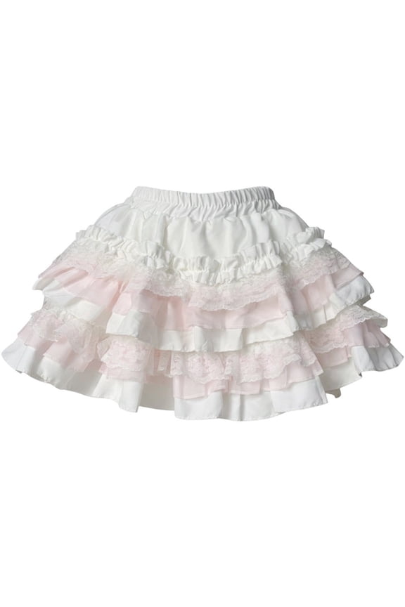 Sweet Lace High Waist Dot Mini Skirt, Y2K Layered Ruffle Short Skirt for Party, Pink 65-75cm