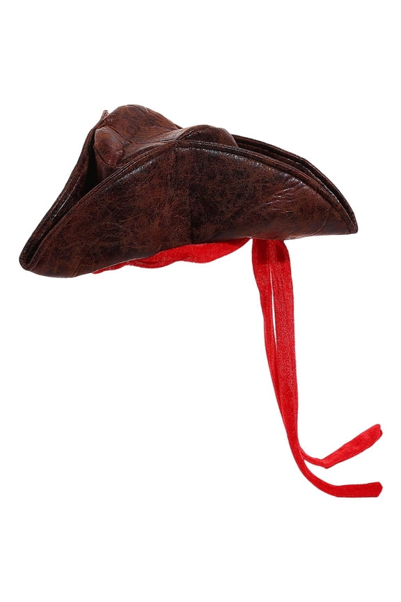 Tricorne Pirate Hat with Red Ribbon Vintage Colonial Style Party Hat 36x16cm