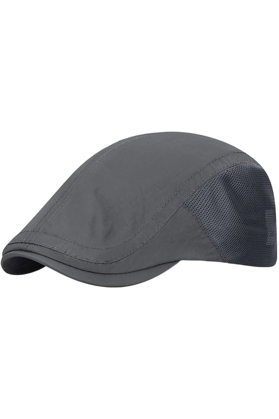 Ultra-Breathable Mesh Newsboy Cap Vintage Cabbie Flat Cap for Outdoor Dark Gray 55-60cm