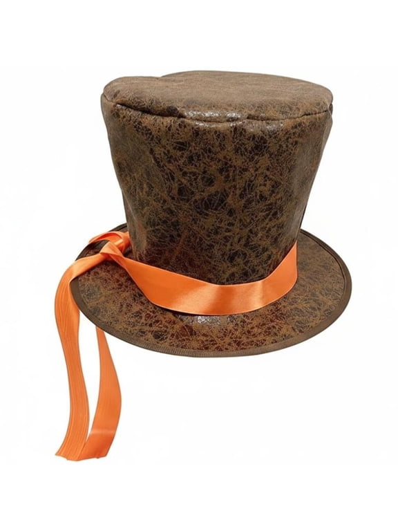 Victorian Faux Leather Top Hat Steampunk Magician Bowler Cap Brown 33cm 1Pc