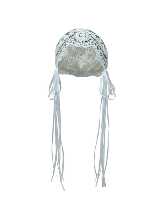 White French Retro Lace Head Scarf with Ribbon Ties for Women Boho Festival Daily Wear