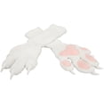 thumbnail image 1 of Byfri White Pink Furry Animal Paw Gloves 40x15cm Warm Plush Mittens for Winter Festive Events, 1 of 7