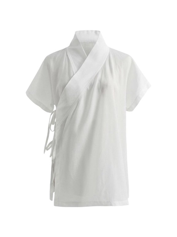 White Short Sleeve Hanfu Base Layer T-Shirt Traditional Inner Wear for Daily Outfits Size L