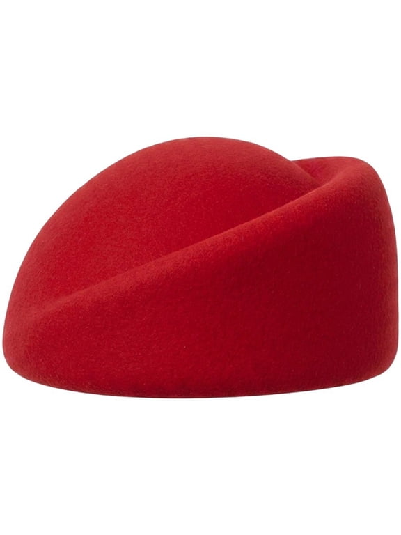 Wool Pillbox Fascinator Hat Red 58cm Vintage Stewardess Cap for Church Wedding Winter