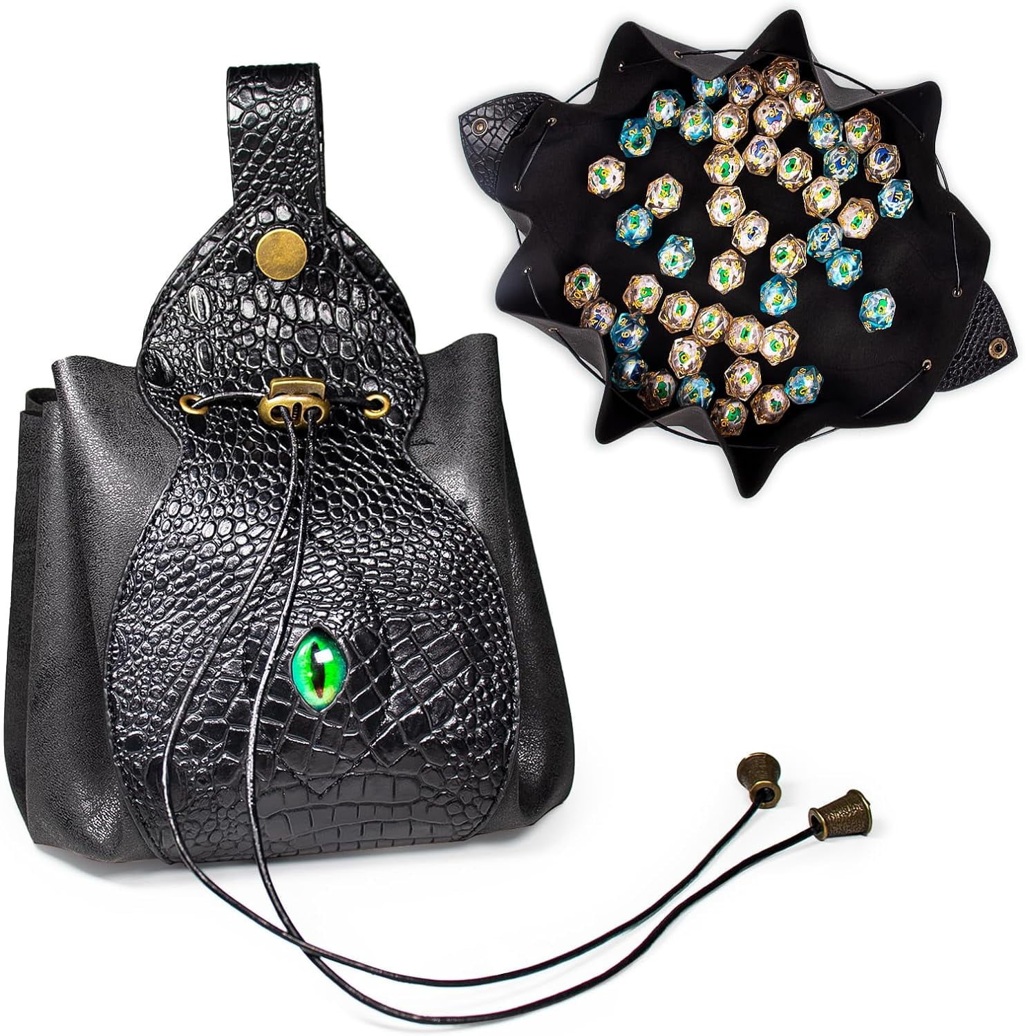Byhoo DND Dice Bags, Dice Tray Bags 2 In 1, Large Dice Bag Can Hold 6 DND Dice Sets, DND Dice Pouch, Suitable for DND Board Games, Glow in the Dark, PU Leather Dice Bag, Good Partner for Larp Players