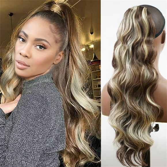 Byikun 24in Long Curly Wavy Ponytail Extension with Claw Clip - High-Temperature Synthetic Silk Hairpiece for Women with Comfortable and Breathable Inner Net - Multi-Layered, Lightweight Design