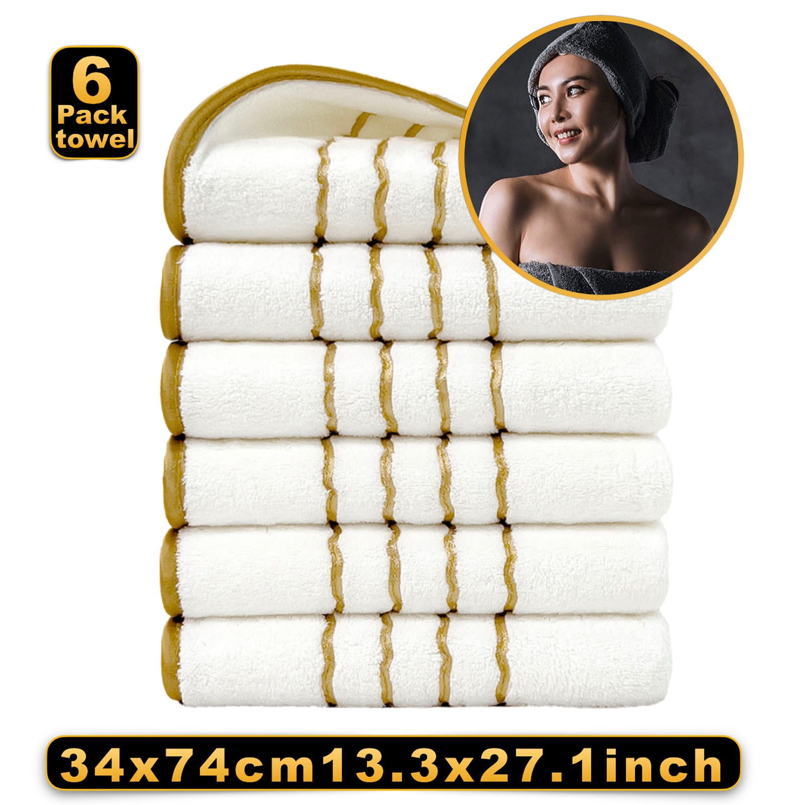 Byikun 6PC Towel Set Velvet Spun Highly Absorbent Soft Bath Towel ...