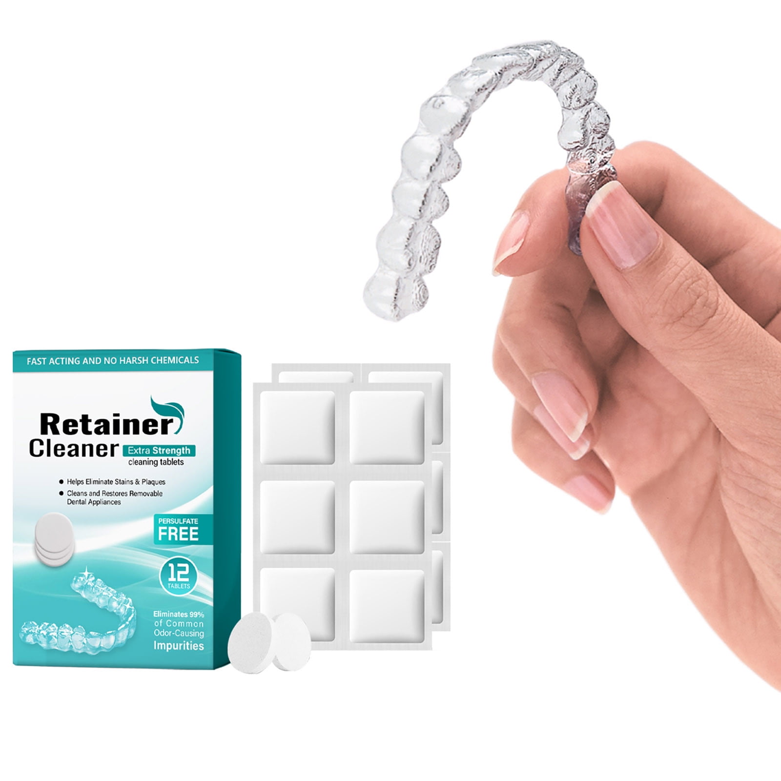 Byikun Denture Cleaner, Gentle recipe Cleaning Tablets, Odor Removal Denture Sheets, Stain Fighting Oral Care, Daily Use for Seniors, 12 Count Box, Safe Soaking Solution