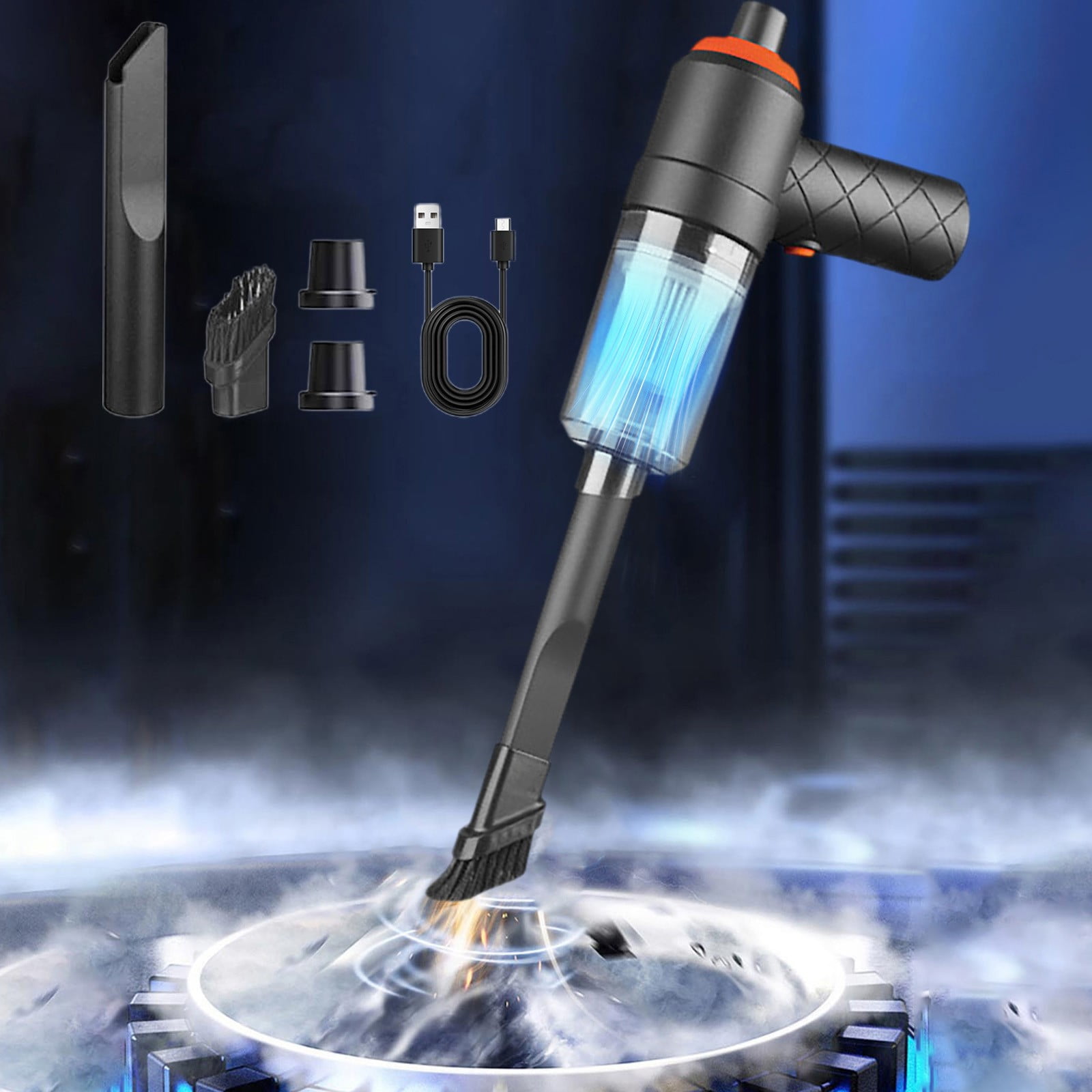 Byikun Portable Handheld Car Vacuum Cleaner 120W Set - USB Rechargeable, Strong Suction, Multiple Nozzles/Brush, 2 Blow Ports, Washable Filter - For Auto Interior Detailing \u0026 Cleaning
