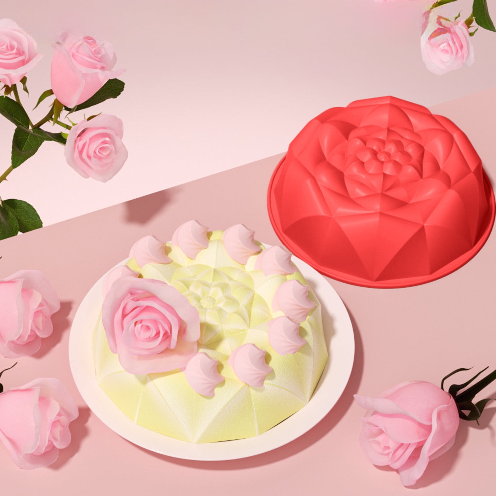 Byikun Rose Flower Silicones Cake Molds Leak-Proof Non-Stick Silicones