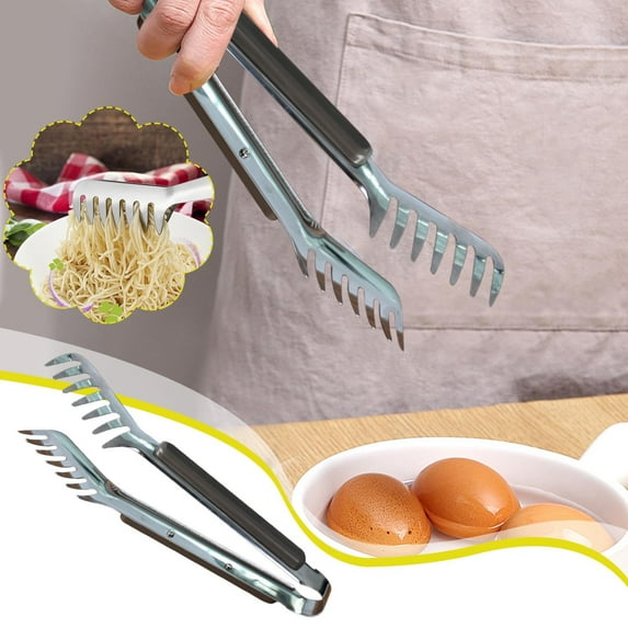 Stainless Steel Spaghetti Tongs - Comb-Shaped Pasta Server - Ergonomic Kitchen Cooking Utensil for Noodles, Bread, Pastries - Durable, Rust-Resistant Food Clip with Comfortable Grip