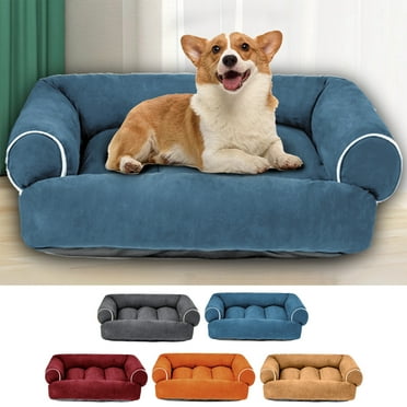 Byikun Suede Dog Sofa Bed Non Bottom Washable Combed Cotton Filled Rectangle Couch For Dogs Skin Friendly Pet Lounger For Extra Small To Medium Breeds