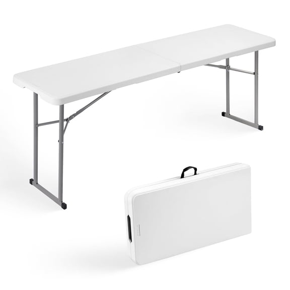 Byliable Folding Table 6FT Narrow Portable Foldable Plastic Heavy Duty Long Table, Fold-in-Half with Carrying Handle for Indoor Outdoor Meeting, Buffet, Party, Wedding, Home Work, 6 Foot, White Y101