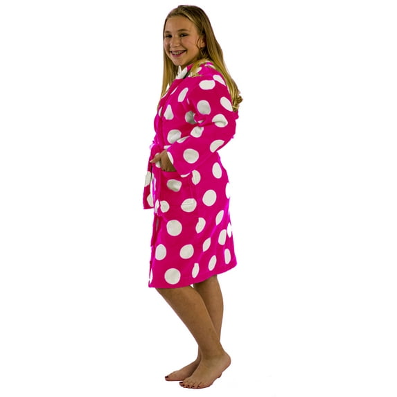 Bylora Polka Dot Teenagers Girls Spa Towel Bathrobe For Spa Sauna, Fuchsia, Xlarge