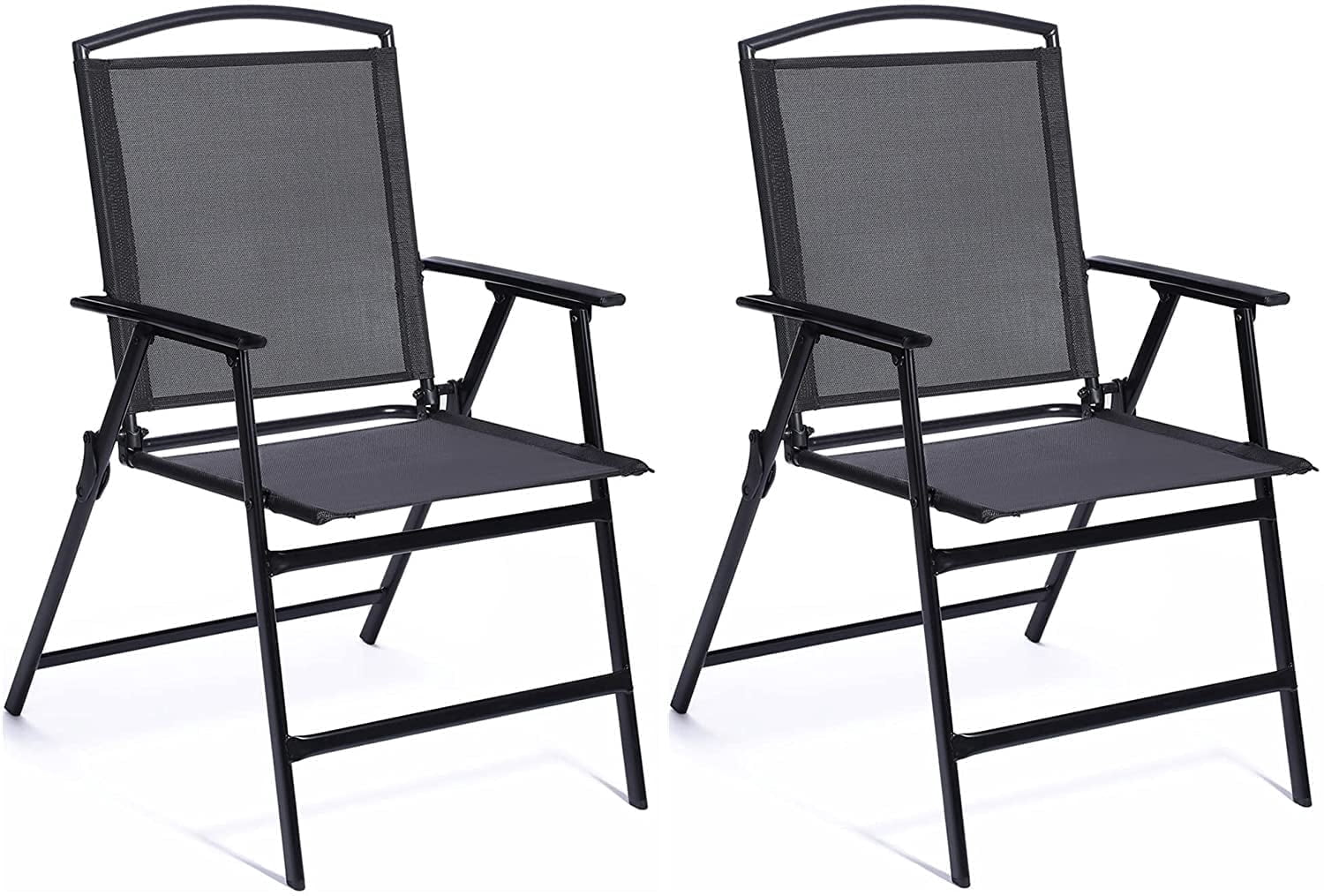 Bylring Outdoor Foldable Patio Dining Sling Chairs Set of 2 with Armrest Black Folding Portable Patio Chairs for Lawn Garden Balcony Living Room Furniture