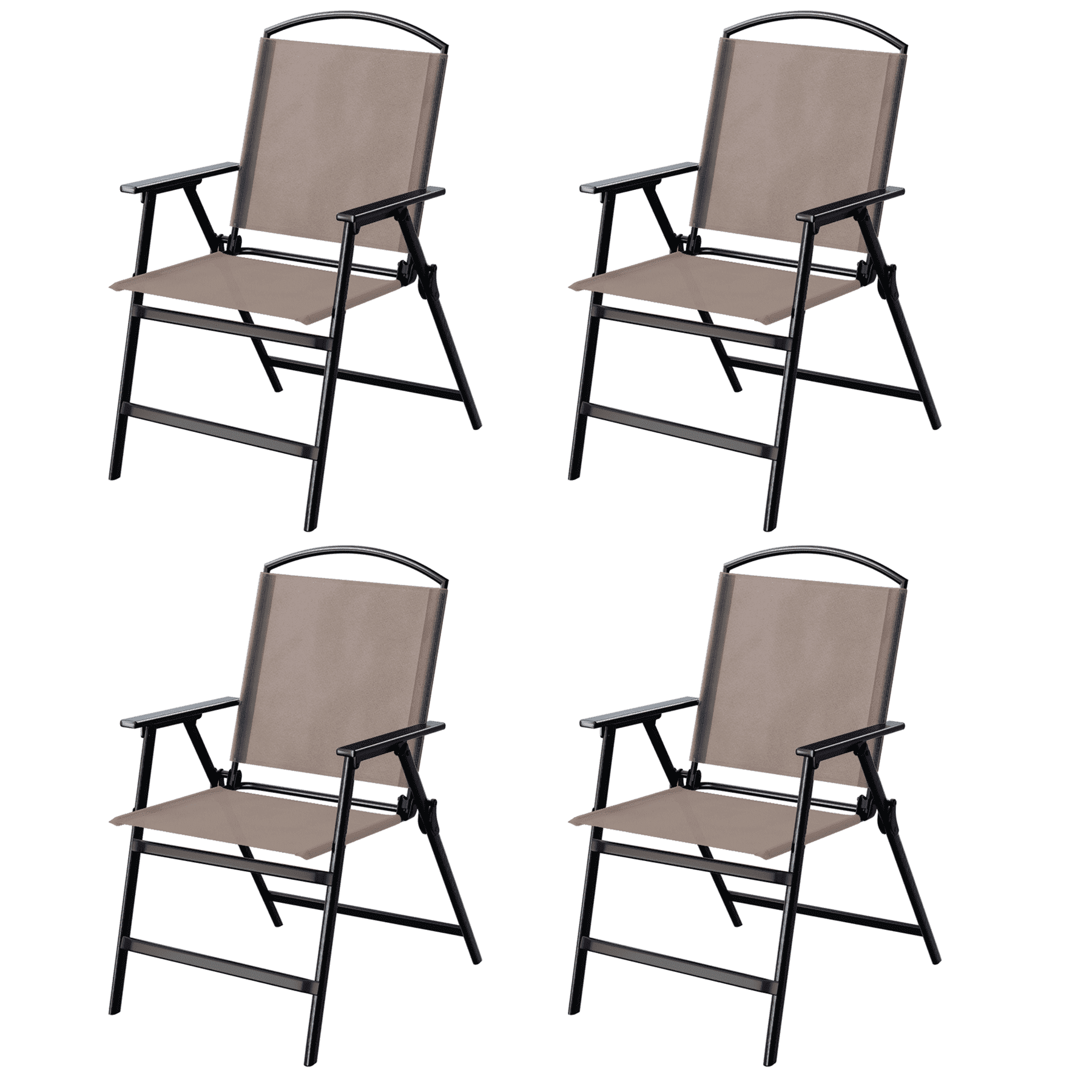 Bylring Outdoor Foldable Patio Dining Sling Chairs Set of 4 with Armrest Black Folding Portable Patio Chairs for Lawn Garden Balcony Living Room Furniture