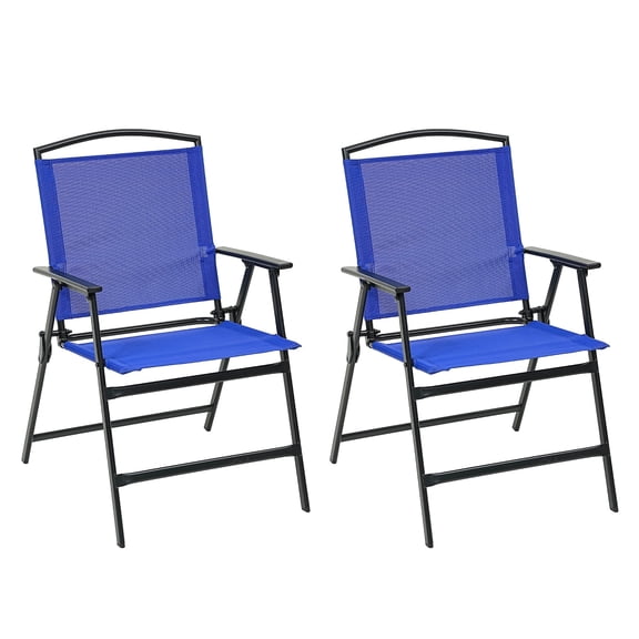 Bylring Outdoor Folding Patio Dining Sling Chairs Set Of 2 With Armrest Blue Foldable Portable Patio Chairs For Lawn Garden Balcony Living Room Furniture