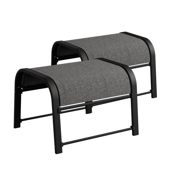 Bylring Outdoor Patio Ottoman Set of 2 With Metal Frame, Textilene Fabric Small Seating, All Weather Foot Stool Stackable Resistant for Outdoor Foot Rest for Furniture Patio Garden Pool(2, black)