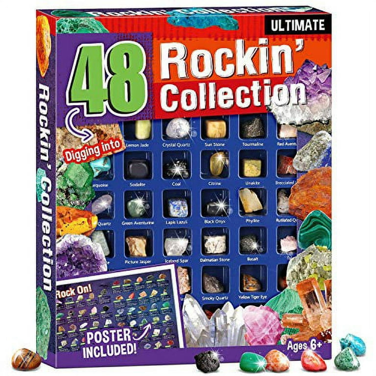 Popvcly Rocks Kit 24pcs Rock Collection Box for Kids Gemstones for Kids Complete Rock, Mineral and Fossil Collection,Ages 8 and Up, Size: 21*16*4cm