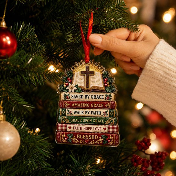 Byndra Christian Christmas Ornament, Christmas Decoration Indoor, Sheep Bible Religious Hanging Keepsake for Christmas Tree