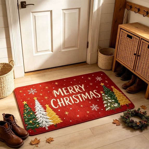 Byndra Christmas Living Room Floor Mat, Soft Holiday Area Rug, Washable Winter Decorative Carpet for Sofa, Bedroom, Entryway and Indoor Decor, Seasonal Christmas Home Styling