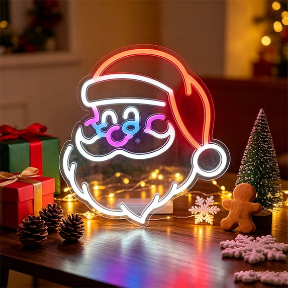 Byndra Christmas Neon Santa Light, Christmas Decoration Indoor, LED Hanging Sign Light for Window Wall Room and Holiday Party Decor