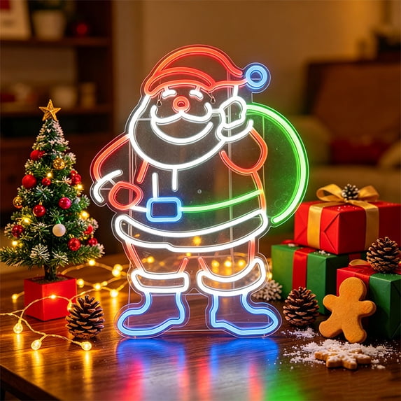Byndra Christmas Neon Santa Light Hanging Sign Light LED Indoor Decoration