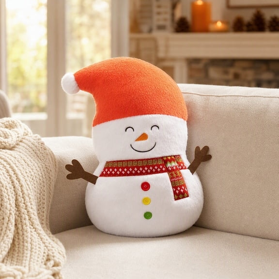 Byndra Christmas Shaped Throw Pillow Christmas Decoration Indoor Snowman Plush Stuffed Soft Winter Holiday for Sofa Couch Bed Living Room Office Home Decoration