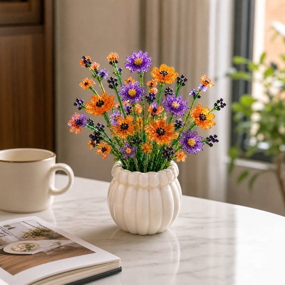 Byndra DIY Beaded Wildflower Bouquet Kit, Handmade Floral Craft Kit for Tabletop Flower Arrangement and Creative Home Decoration