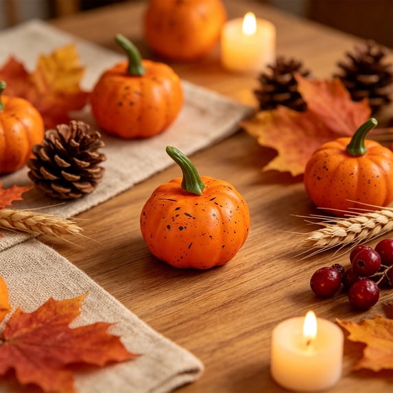 Byndra Fall Mini Foam Pumpkin Decor, 6cm Artificial Pumpkin with Realistic Texture and Stem and Classic Style, Table Centerpiece for Autumn, Halloween, Thanksgiving, Home Display