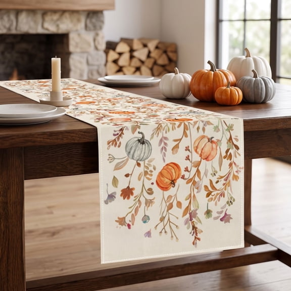 Byndra Halloween Thanksgiving Table Runner, Pumpkin Printed Polyester Dining Table Cloth, 35.43 Inch Fall Runner for Dinner, Banquet, Party and Seasonal Table Setting