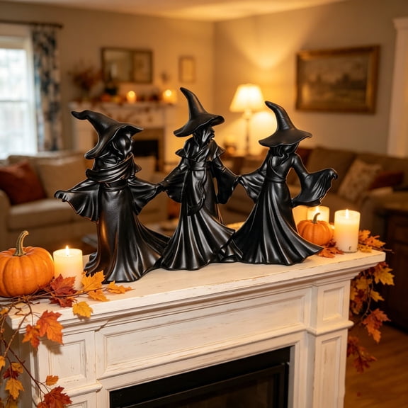 Byndra Halloween Three Witches Figurine, Halloween Decoration Indoor, Resin Witch Statue Tabletop Decor for Home Office Holiday Display