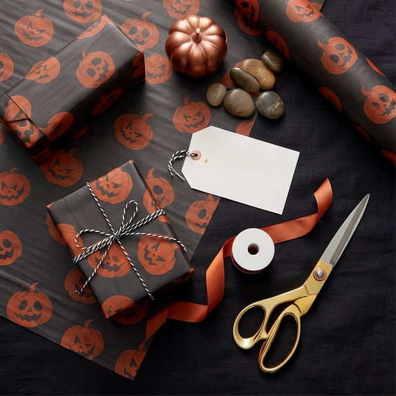 Byndra Halloween Wrapping Tissue Paper Pumpkin Print Sheets Cute Festival Fall Decorative Halloween Decoration Indoor for Party Gift Pack Craft Holiday Home Accent