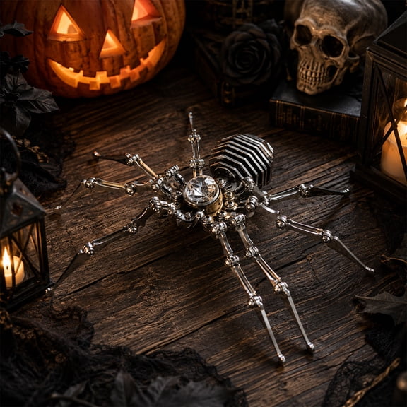 Byndra Vintage Steampunk Spider Clock, Articulated Metal Figurine with Movable Limbs and Classic Style, Timepiece Ornament for Office, Study, Shelf, Table, Home, Gift