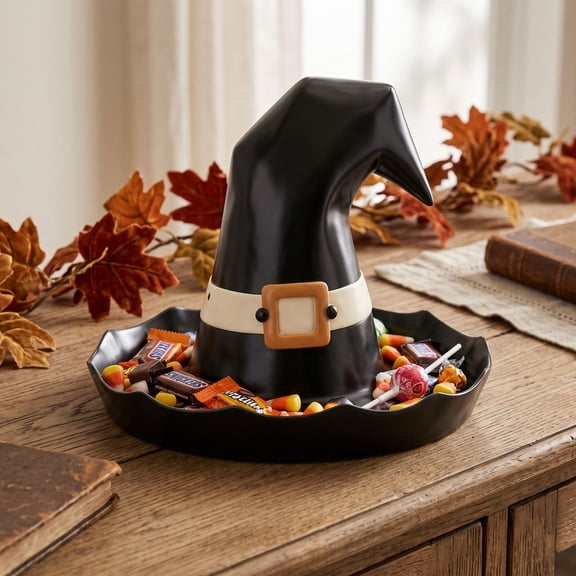 Byndra Witch Hat Decorative Tray, Resin Halloween Candy Dish and Jewelry Storage Tray, Gothic Tabletop Organizer for Entryway, Vanity, Table and Halloween Party Display