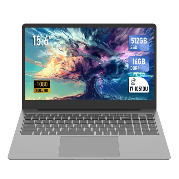 Byone 15.6"Laptop, Intel Core i7 16GB RAM 512GB SSD, Backlit Keyboard, Fingerprint Unlock - Gray