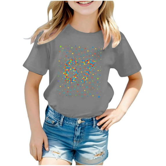 Byoo 67 Number Printed Pullover Top for Little Girl Crew Neck Short Sleeve Child Tee Top Kids Daily T Shirt,Dark Gray