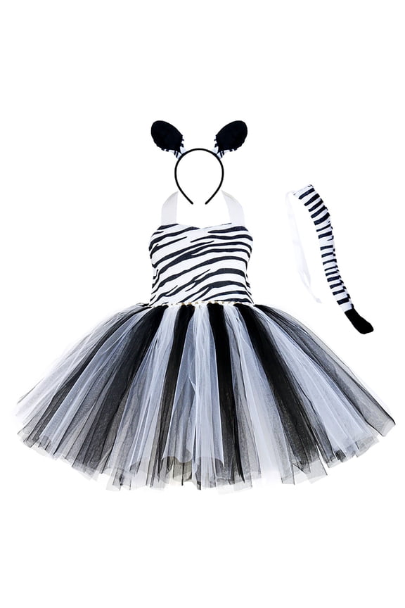 Animal Print Tutu Dress for Big Girl with Headband Giraffe Zebra Print Tulle Summer Cute Tiered Tutu Dress