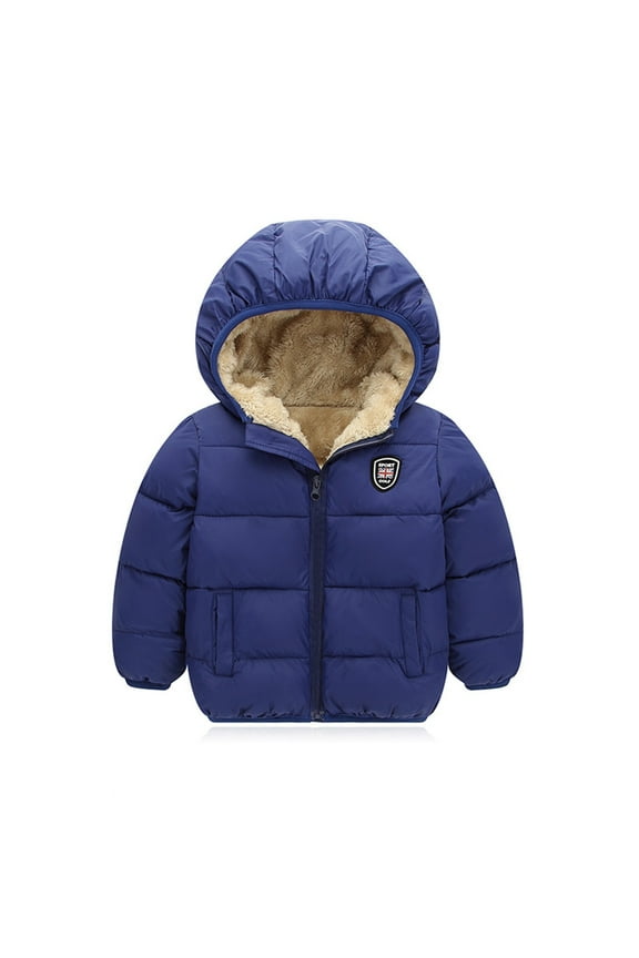 Baby Puffer Jacket Fleece Lined Zip Up Hoody Padded Down Coat Thick Cozy Outerwear Clothes for Child